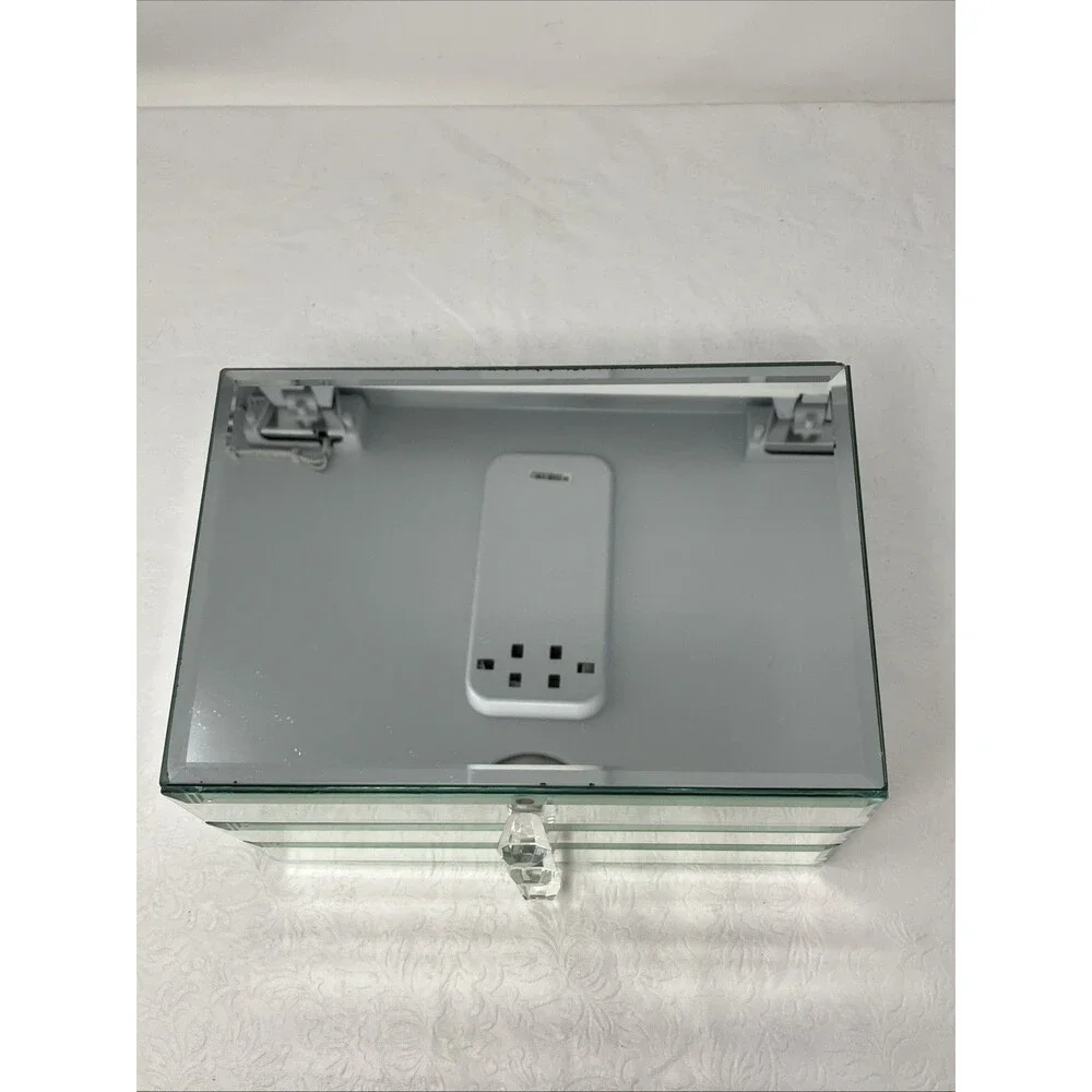 Mirrored Jewelry Box 3 Drawer Glass Organizer Crystal Knobs Ring Tray 9x6x5.5”